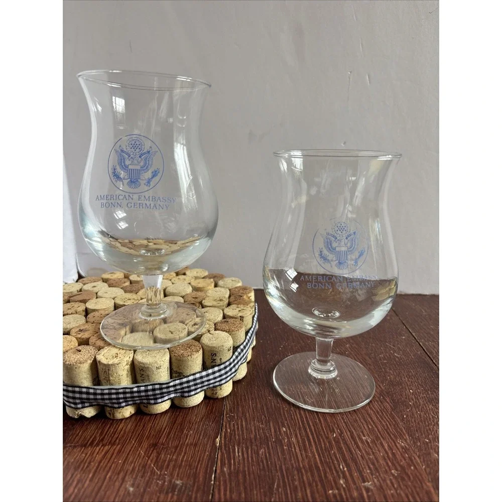 VTG American Embassy Bonn Germany Hurricane Set‎ Of 2 Blue Eagle Seal Barware